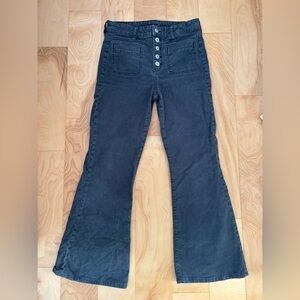 Gray corduroy Flared Pants with Button Detail